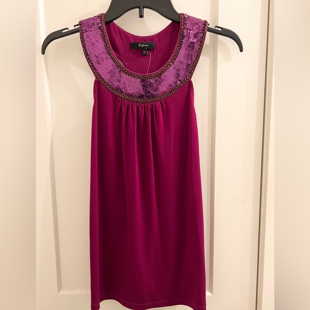 NWT- Express Magenta Sequin Racerback Tank Top Pink- Sz XS
